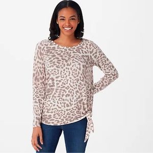 NWT Belle by Kim Gravel Leopard Brushed Knit Side-Tie Top- Size M